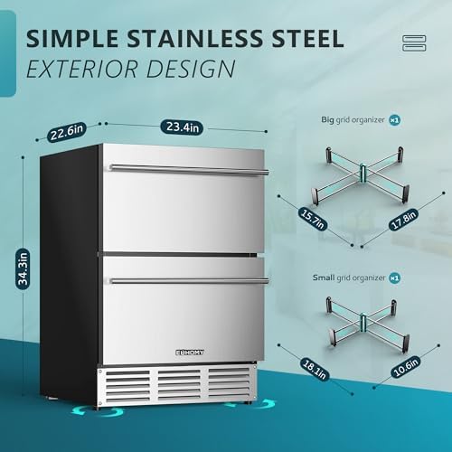 EUHOMY Under Counter Double Drawer Fridge, 24 Inch Outdoor Refrigerator - Image 3