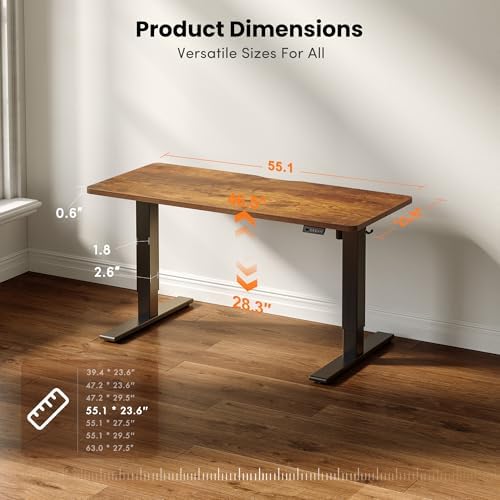CubiCubi Electric Height Adjustable Standing Desk 55x24 Inch, Rustic Brown - Image 2