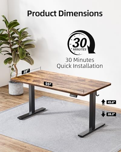 TIQLAB 55 * 28 Inches Standing Desk, Adjustable Height Stand up Desk,Sit Stand Home Office Table with Splice Board, Rustic Brown - Image 3