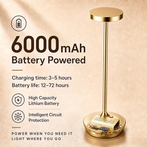 YHT Rechargeable Cordless Table Lamps 6000mAh LED Battery Table Light - Image 4
