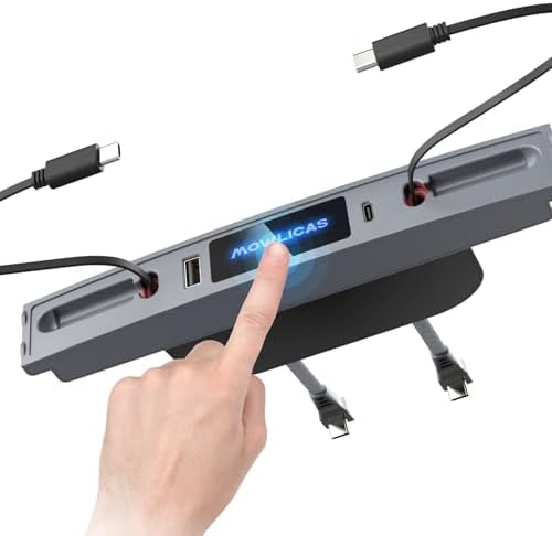 2 USB-C Touch Hub for Tesla (Silver Gray), Retractable 27W Fast Charger for iPhone 15 is Necessary Model3/Y 2024/2023/2022/2021 Accessories but Not for M3 Highland, Gifts for Tesla Owners by Mowlicas