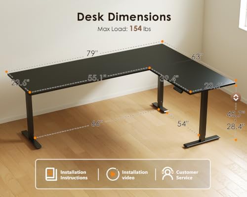 OffiGo 79 Inch Reversible L Shaped Electric Standing Desk, Black - Image 3