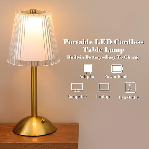 Liliful 2 Pcs Cordless Table Lamp LED Touch, Gold, Hollow Lined Style - Image 3