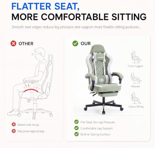 Desk Computer Gaming Chair - High Back Ergonomic Office Chair with Footrest and Lumbar Support, Swivel Comfy Home Gamer Video Game Chairs with Pocket Spring Cushion for Adults (Green Fabric) - Image 4