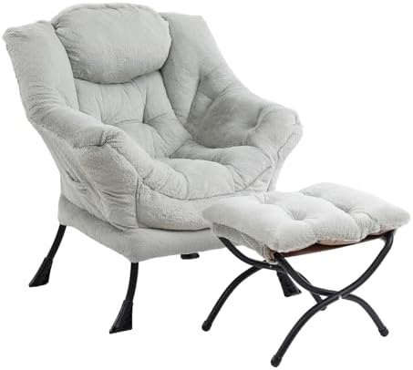 Furlide Lazy Chair with Ottoman, Plush Reading Chair for Bedroom，Green by Furlide
