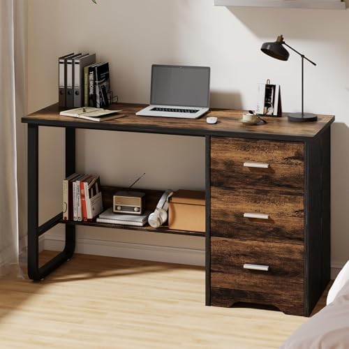 MaverickFurni 47 Inch Computer Desk with 3 Drawers and Shelves, Brown by MAVERICKFURNI