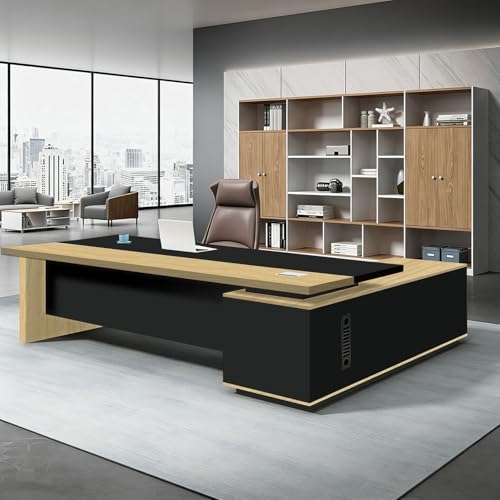 L Shaped Executive Desk with Drawers, Large Office Desk with Storage Cabinet, Wood L Shape Desk for Home Office or Business Workspace, Left or Right Cabinet Option, Multiple Sizes & Colors by Unknown