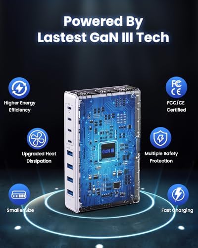 USB C Charger 200W USB C Charger Block,Upgraded GaN III 8-Port Fast Charging Station Hub,PD 65W Laptop Charging Adapter Compatible with MacBook Pro/Air,DELL,Steam Deck,iPhone 16/15/14,Galaxy S23/22 - Image 5