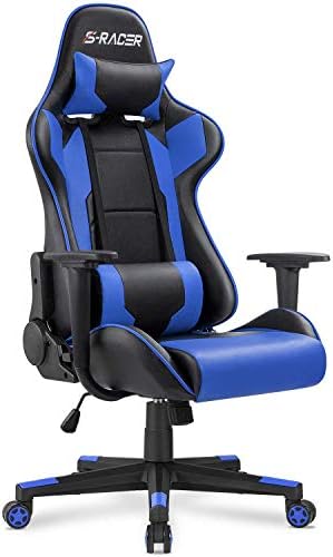 Homall Gaming Chair, Office Chair High Back Computer Chair Leather Desk Chair Racing Executive Ergonomic Adjustable Swivel Task Chair with Headrest and Lumbar Support(Blue) by Homall