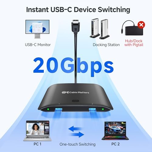 Cable Matters 20Gbps USB C KVM Switch for 2 Computers, 140W PD, Black - Image 2