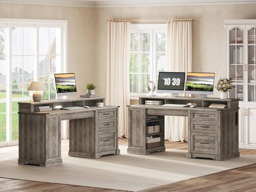 RALGEND 55'' Farmhouse Desk with Drawers, Office Desk Set of 2 by RALGEND