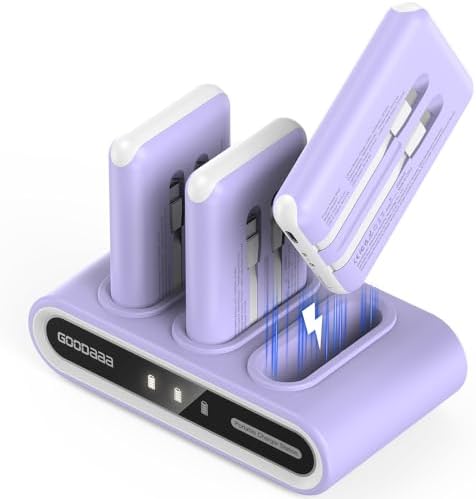 GOODaaa Portable Charger, 3-Pack 10000mAh Slim Power Bank Built in Cables by GOODaaa