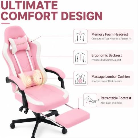Mistpeople Gaming Chair, Ergonomic High Back Computer Chair with Footrest, Lumbar Support & Pocket Spring Cushion, Comfortable Swivel Home Office Desk Chair for Adults - Image 5