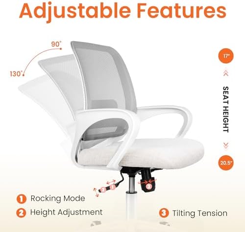 NEO CHAIR Home Office Desk Chair Ergonomic Mesh with Lumbar Support, Ivory - Image 5