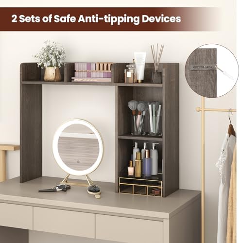Desktop Bookshelf, 3-Tier Desk Organizer Shelves w/ 5 Display Rack - Image 6