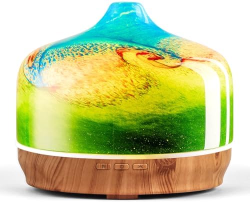 Porseme 500ml Glass Essential Oil Diffuser Aromatherapy Ultrasonic Cool Mist Humidifier 15-21 Running Hours Waterless Auto-Off Air Diffusers for Sleeping Yoga Working Spa(Blue Grass) by Porseme