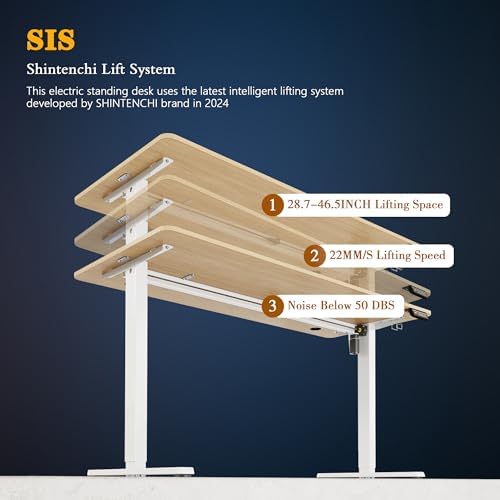 Shintenchi Standing Desk, 55x24 Inch Height Adjustable Electric Sit Stand up Desk, Ergonomic Rising Computer Table, Modern Lift Gaming Desk Workstation for Home Office, White - Image 7