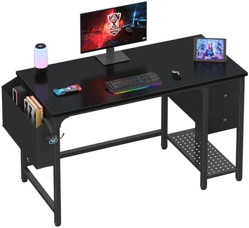 Lufeiya Gaming Desk with Fabric Drawers, 47 Inch Computer Desk for Home Office, Modern Simple Study Writing Table PC Desks for Bedroom, Black by LUFEIYA