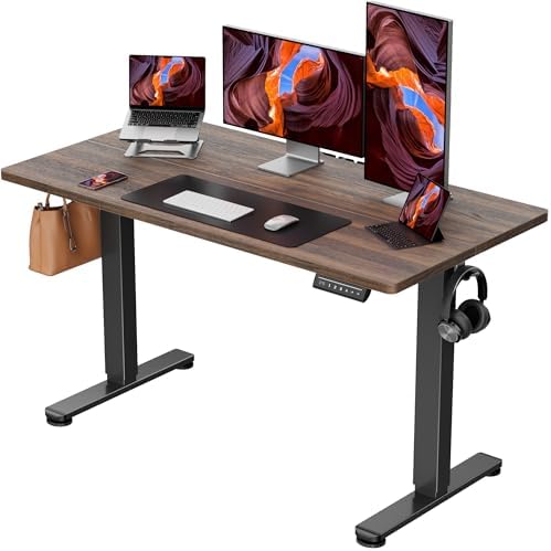 ErGear Height Adjustable Electric Standing Desk, 48 x 24 Inches Sit Stand up Desk, Memory Computer Home Office Desk, Dark Walnut by ErGear