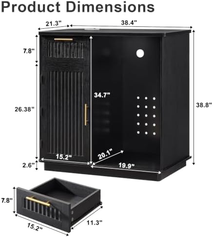 Okvnbjk Mini Fridge Cabinet with Storage & Power Outlet, Black - Image 2