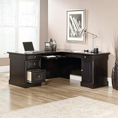 Sauder Palladia L Shaped Desk with Drawers, Office Desk with File Cabinet Storage, Cable Management, Keyboard Tray, in Wind Oak Finish - Image 4