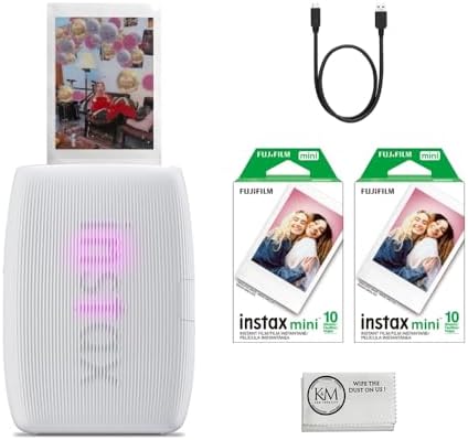 Fujifilm INSTAX Mini Link 3 Smartphone Printer | Clay White Bundled INSTAX Mini Instant Film | 20 Exposures + Microfiber Cleaning Cloth (3 Items) by FUJIFILM
