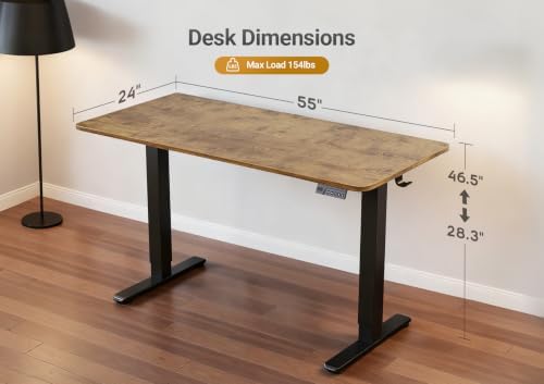 YDN Electric Standing Desk, 55x24 Inch, Rustic Brown - Image 3