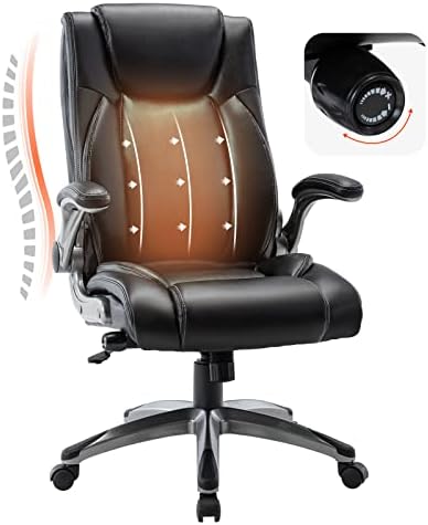 COLAMY Office Desk Chair, Ergonomic Computer Chair with Padded Flip-Up Arms and Thick Cushion, Leather Office Chair with High Back Adjustable Height and Tilt for Working for Working, Study, Gaming by COLAMYHOME