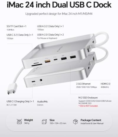11-in-1 USB C Hub for iMac 24" 2021-2024 with M.2 NVMe 4TB SSD Enclosure - Image 2