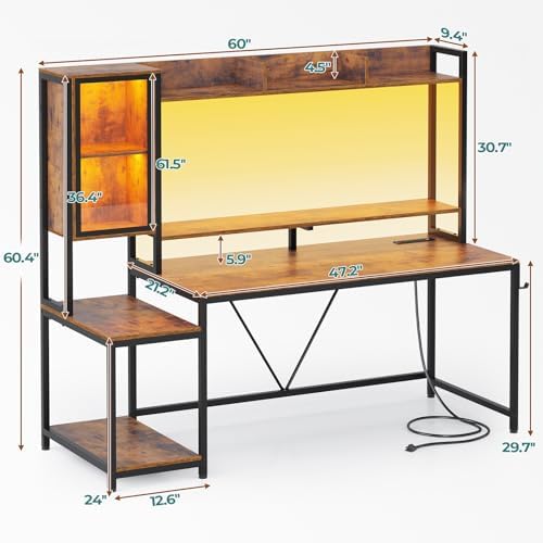 SEDETA 60'' Gaming Desk with Storage, Hutch, Display Cabinet and LED Lights - Image 2