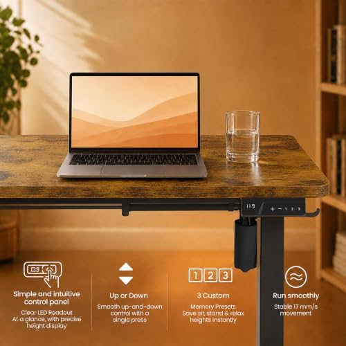 Electric Standing Desk, 40" x 24" Adjustable Height Sit Stand Desk, Small Space Workstation, Compact Computer Desk for Home Office, Stable Steel Frame (Rustic) - Image 6