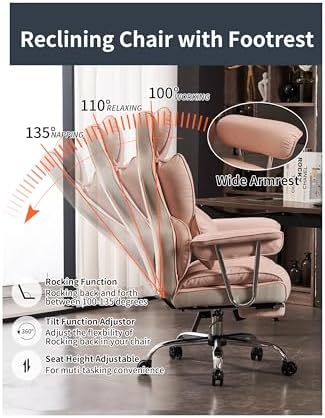 Efomao Big and Tall Office Chair 400LBS - Pink Heavy Duty Executive Office Chair with Footrest, Ergonomic Home Office Desk Chair, Wide Computer Chair for Heavy People - Image 4