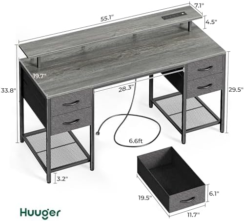 Huuger 55 inch Computer Desk with Power Outlets & 4 Drawers - Image 3