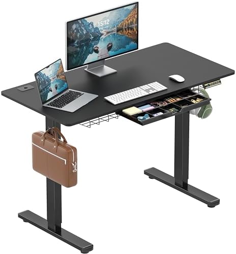 SHW 48-Inch Electric Height Adjustable Standing Desk w/Drawer, Black by SHW