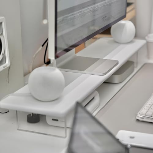 Bamboo Monitor Stand Riser, Natural Desk Shelf with Acrylic Legs - Image 3
