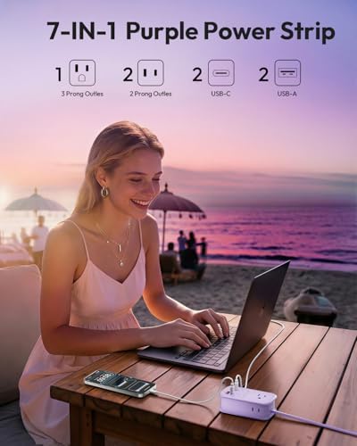 NTONPOWER GAN Ultra 65W USB Fast Charging Station, 7 in 1 Travel Power Strip with 3 Outlets 4 USB (2 USB C), Extension Cord 4ft, Cruise Essentials Compatible with MacBook, iPhone,Purple - Image 3
