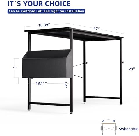 Pamray 47 Inch Computer Desk for Small Spaces with Storage Bag, Home Office Work Desk with Headphone Hook, Small Office Desk Study Writing Table - Image 3