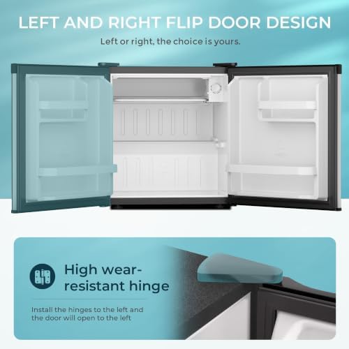 EUHOMY 1.7 Cu.Ft Mini Fridge, Reversible Door Compact Refrigerator, Silver - Image 2