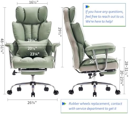 Efomao Big and Tall Office Chair 400lbs - Executive Office Chairs with Footrest, Heavy-Duty PU Leather Computer Chair for Heavy People, Light Green Home Office Desk Chairs - Image 2