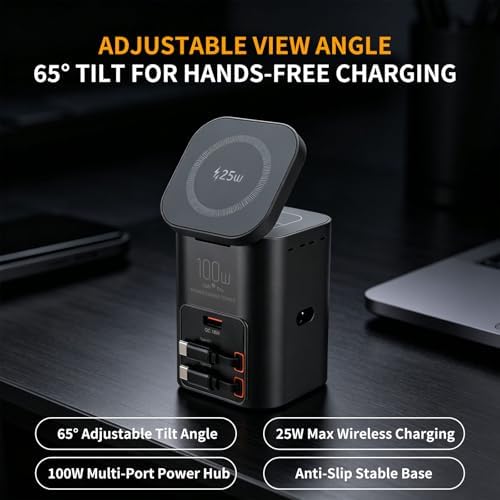 100W Multi-Function Desktop Charging Station, Wireless Charger with Dual 75cm Retractable USB-C Cables, USB-A QC3.0, Fast Charging for Laptops, Phones, Earbuds（I161C） - Image 3