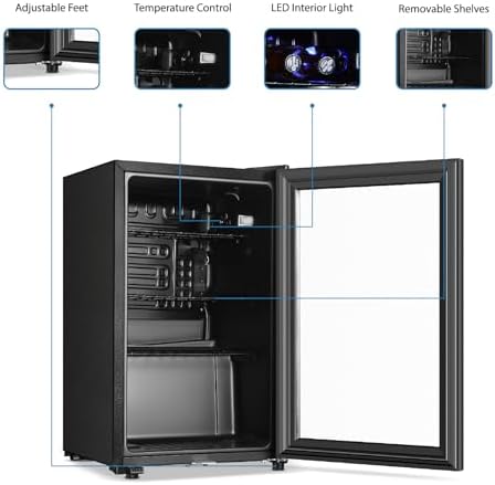 Saeoola Beverage Refrigerator, 2.3Cu.ft Mini Fridge with Double Glass Door, Cooler for Soda, Beer or Wine for Home, Office or Bar with Adjustable Removable Shelves (Black) - Image 4