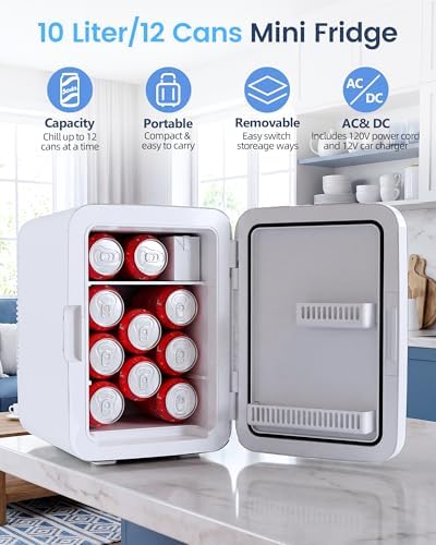 Electactic 10L Compact Mini Fridge, 2.6 Gal Portable Small Refrigerator with AC/DC Adapters, Quiet Personal Desktop Fridge for Skincare, Cosmetics, Makeup, Beverage & Food, Classic White - Image 2