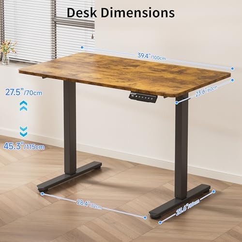 BIZUM 40x24 Inch Electric Standing Desk with Memory Presets, Quiet Motor Height Adjustable Stand Up Desk for Home Office & Gaming, Ergonomic Sit Stand Workstation, Rustic Brown - Image 3