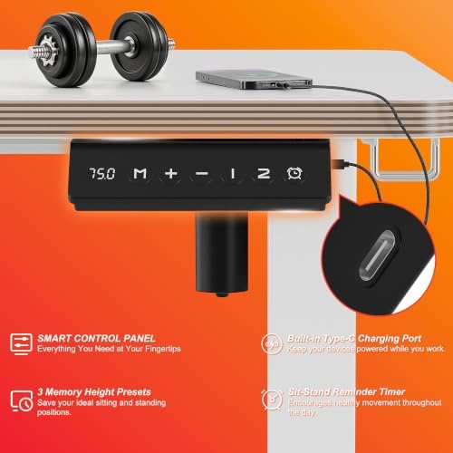 55 Inch Standing Desk with USB-C Port, Cable Management, White - Image 5