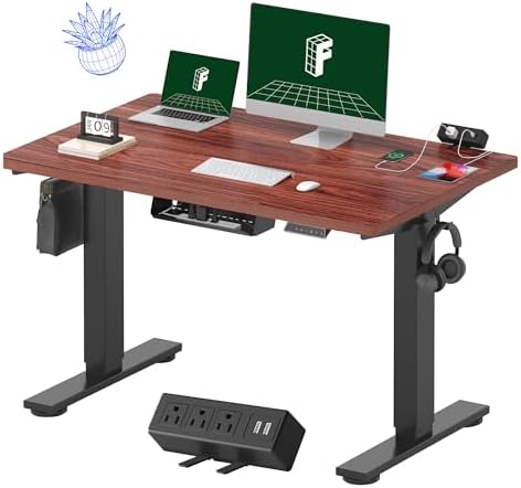 FLEXISPOT EN2 48"x30" Standing Desk with Power Strip Bundle, Mahogany by Unknown