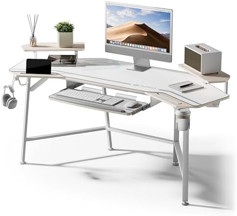 EUREKA ERGONOMIC Gaming Desk Wing Shaped Keyboard Tray 72 Inch Maple by EUREKAERGONOMIC