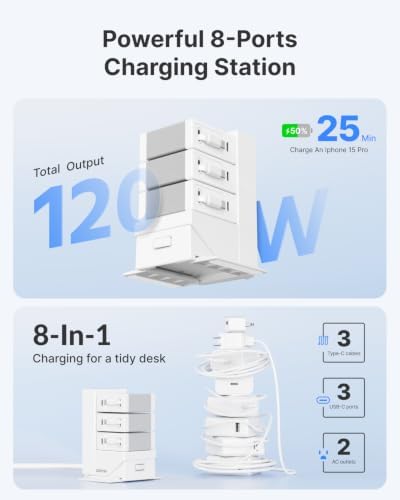 Gitryin Tower Charging Station for Nightstand, 120W Retractable Charger - Image 4