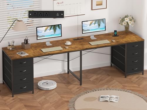 95" 2 Person Desk with 8 Fabric Drawers for Home Office, Living Room by YomiluveDesign