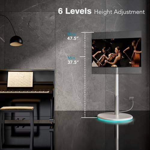 Floor Mobile TV Stand with Power Outlet, Rolling TV Cart for 27-70 Inch OLED LED Monitors, 6 Levels of Height Adjustment, Ambient Lighting on The Bottom Wheels Holds up to 88lbs, 400x400mm - Image 3