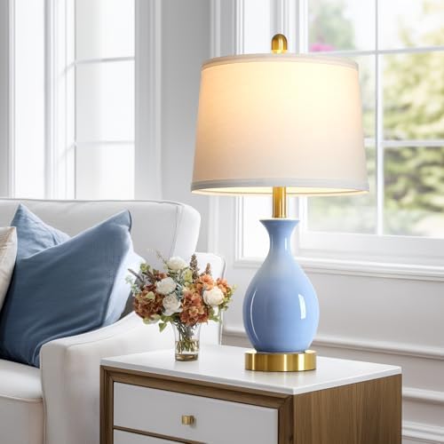 24″ Light Blue Ceramic Table Lamps Set of 2, Modern Classic Bedside Lamps for Bedroom Nightstand, Small Table Lamp for Living Room Side Table (2 LED Bulbs Included) - Image 3